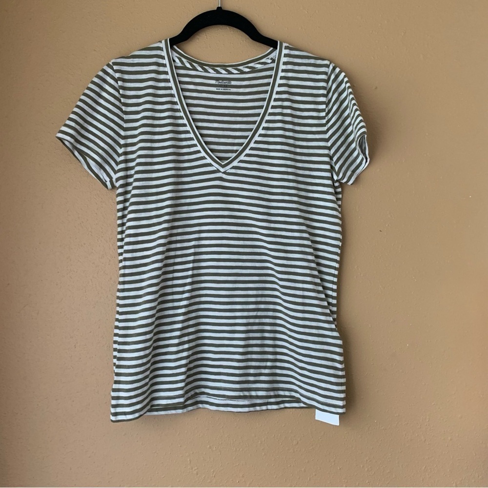Madewell Theresa Striped Short Sleeve V-Neck Cotton T-Shirt Tee